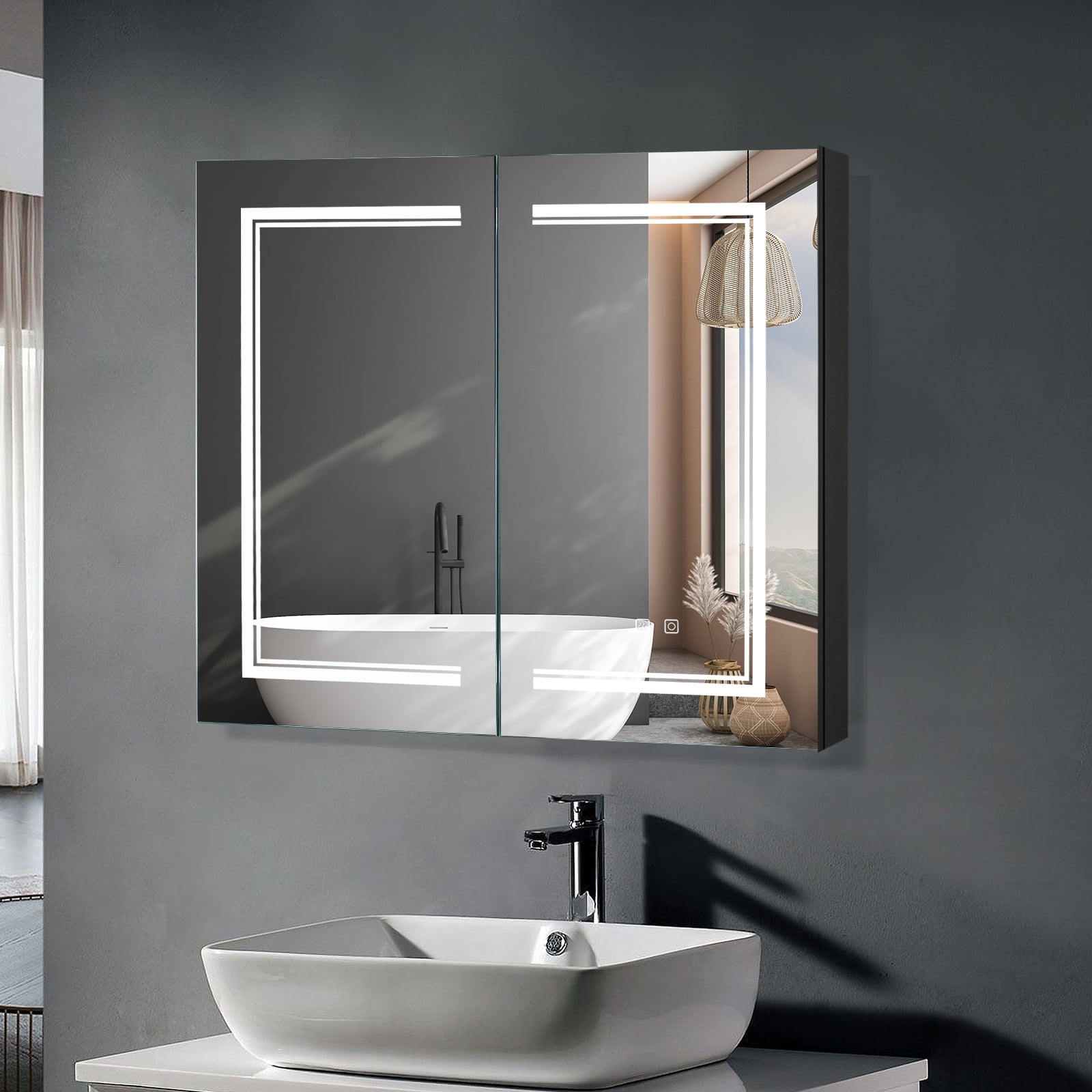 "Zimtown LED Mirror Medicine Cabinet, Wall-Mounted, Dimmable with ...