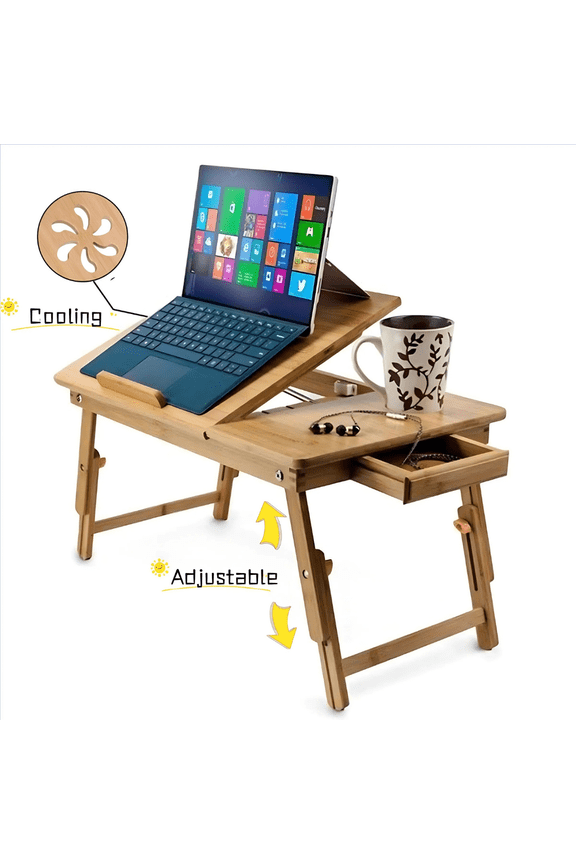 Lap Desk 21" x 13", Nature Bamboo Folding Laptop Desk, Bed Tray Table for Computer, Adjustable Computer Notebook Desk Laptop Stand, Natural