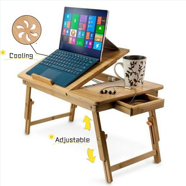 Zimtown Lap Desk 21" x 13", Nature Bamboo Folding Laptop Table, Bed Tray Table for Computer, Adjustable Computer Notebook Desk Tray Stand, Natural