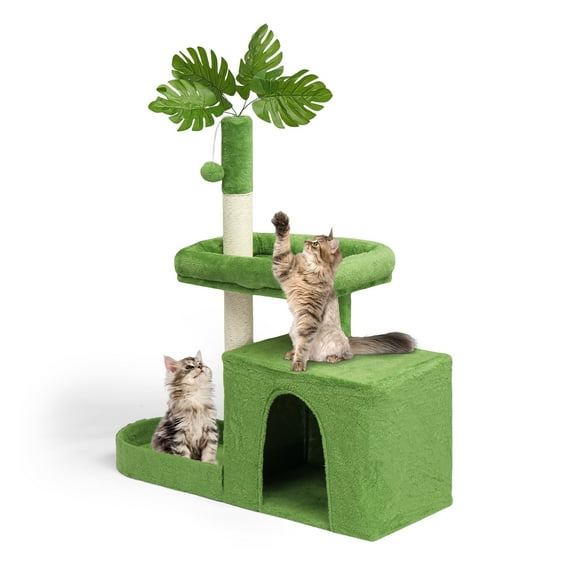 Zimtown Large Cat Tree with Leaves, 36in Multi-Level Activity Center with Condo & Plush Resting Areas