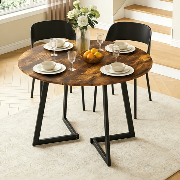 Zimtown Round Dining Table 35.4" Wood Dinner Table for 2, Kitchen Table Multifunctional Dining Table for Dining Room, Kitchen, Home, Brown