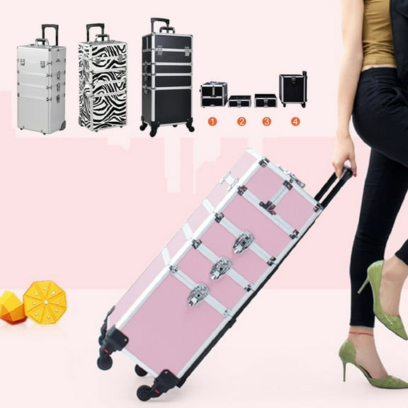 Zimtown 4 in 1 Aluminum Rolling Cosmetic Makeup Train Cases Trolley Professional Artist Organizer