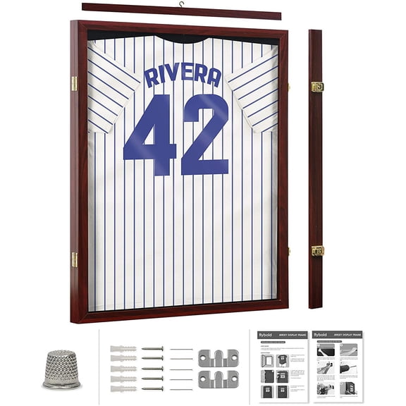 Zimtown Lockable Jersey Display Frame Case Shadow Box with UV Protection & Hanger, Brown