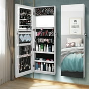 Zimtown Lockable Wall Mount Mirrored Jewelry Cabinet Organizer Armoire White