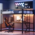 thumbnail image 1 of Zimtown Loft Bed Queen Size with LED and Charging Station, Metal Bunk Bed Frame,Heavy Duty Metal Slat Support,Black, 1 of 11