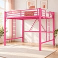 thumbnail image 1 of Zimtown Loft Bed Queen Size with LED and Charging Station, Metal Bunk Bed Frame,Heavy Duty Metal Slat Support,Pink, 1 of 8