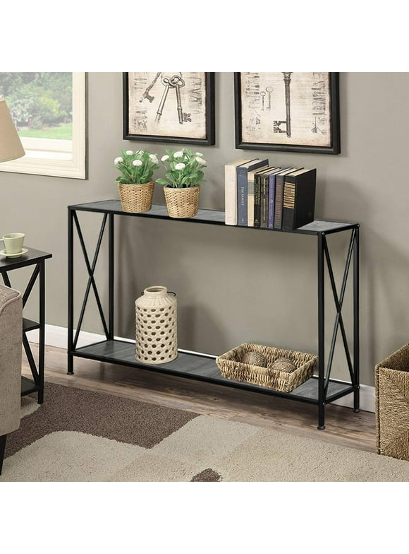 Zimtown Long Console Table Entryway Table with Shelf, Sofa Table TV Stand, Metal Frame, Gray