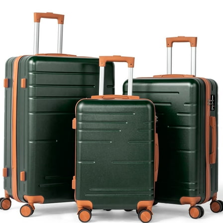 Zimtown Luggage  3 Piece Set, ABS Hardside Lightweight Suitcase with Spinner Wheels TSA Lock, Deep Green