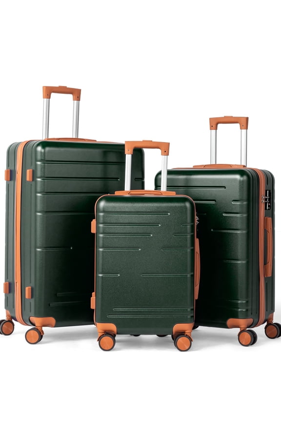 Luggage 3 Piece Set, ABS Hardside Lightweight Suitcase with Spinner Wheels TSA Lock, Deep Green
