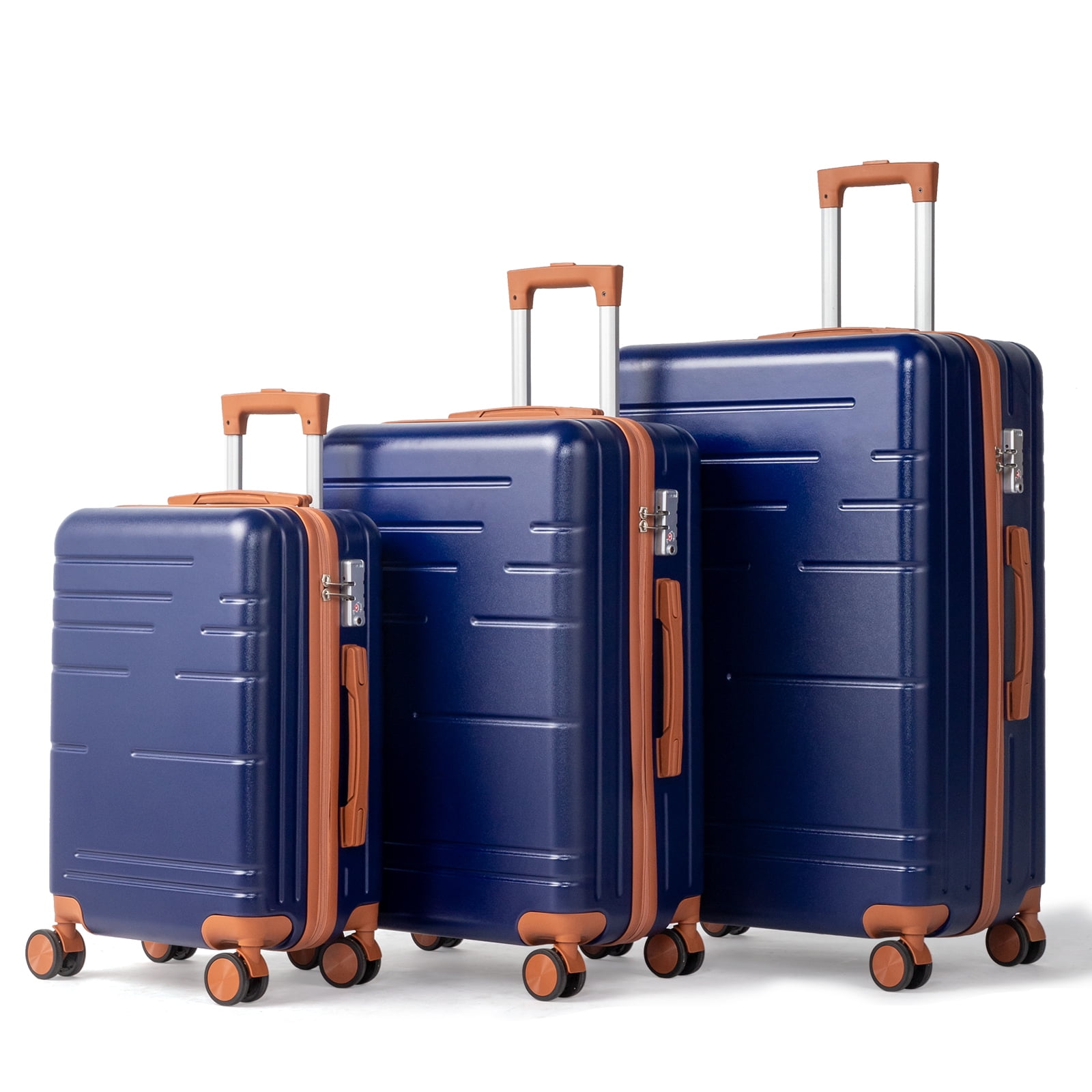 Zimtown Luggage 3 Piece Set ABS Hardside Lightweight Suitcase with TSA Lock Spinner Wheels Navy Blue