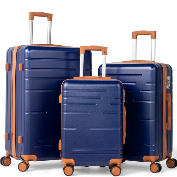 Zimtown Luggage 3 Piece Set ABS Hardside Lightweight Suitcase with TSA Lock Spinner Wheels, Navy Blue