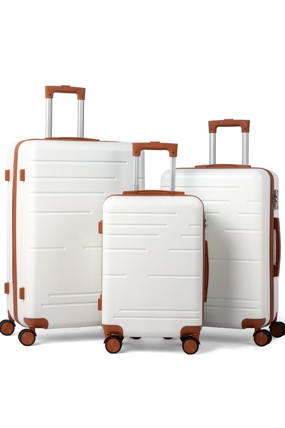 Luggage 3 Piece Set Suitcase ABS Hardside Lightweight with TSA Lock Spinner Wheels, Beige