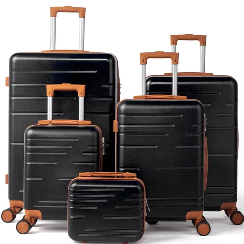 Zimtown Luggage 5 Piece Sets ABS Hardside Luggage Suitcase Set with Spinner Wheels and TSA Lock, Black