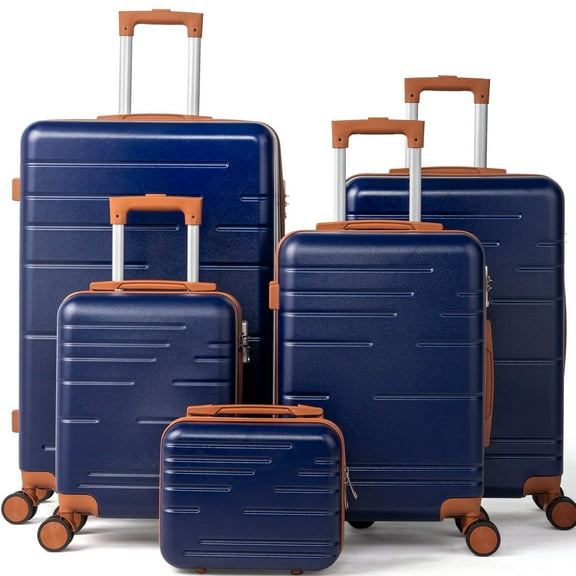 Zimtown Luggage 5 Piece Sets Suitcase ABS Hardside with Spinner Wheels and TSA Lock, Navy Blue