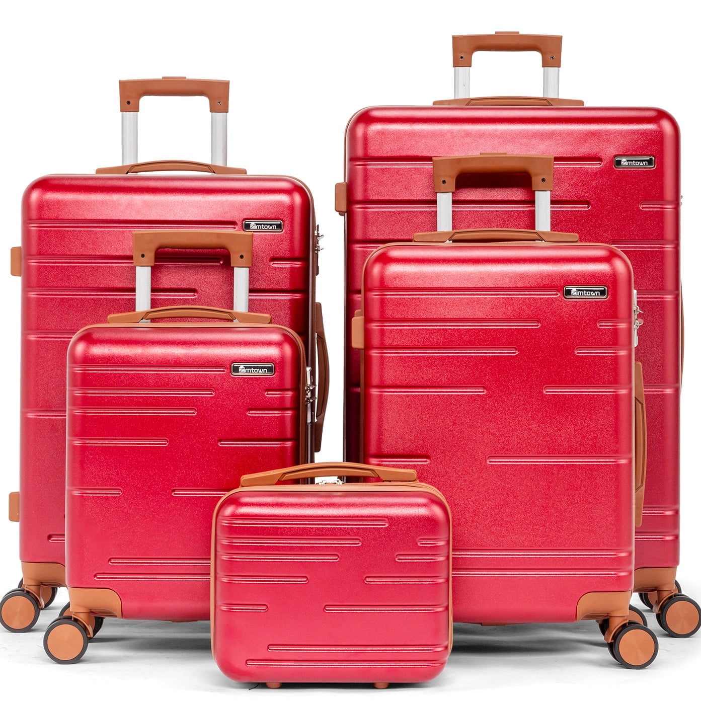 Zimtown Luggage 5 Piece Sets Suitcase ABS Hardside with Spinner Wheels and TSA Lock, Red