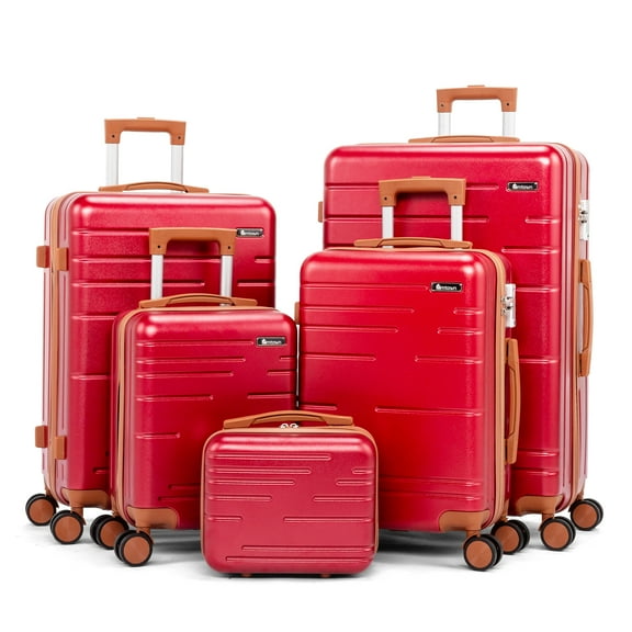 Zimtown Luggage 5 Piece Sets Suitcase ABS Hardside with Spinner Wheels and TSA Lock, Red