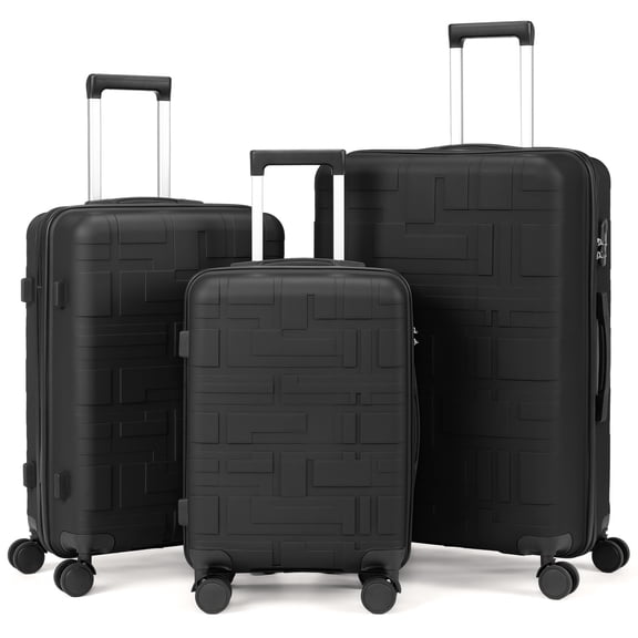 Zimtown Luggage Set 3 Piece Hardside Suitcase Set Lightweight Suitcase with Spinner Wheels, 20/24/28 Inch Luggage for Men Women, Black