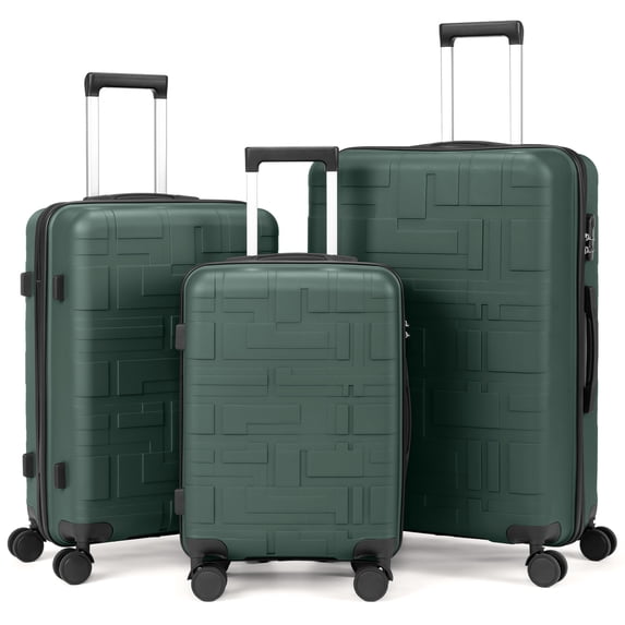 Zimtown Luggage Set 3 Piece Hardside Suitcase Set Lightweight Suitcase with Spinner Wheels, 20/24/28 Inch Luggage for Men Women, Green