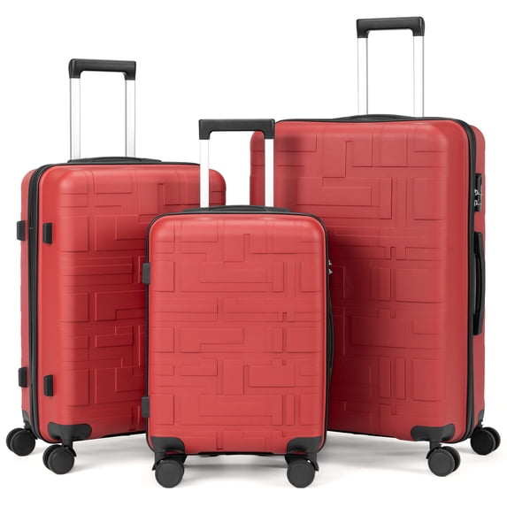 Zimtown Luggage Set 3 Piece Hardside Suitcase Set Lightweight Suitcase with Spinner Wheels, 20/24/28 Inch Luggage for Men Women, Red
