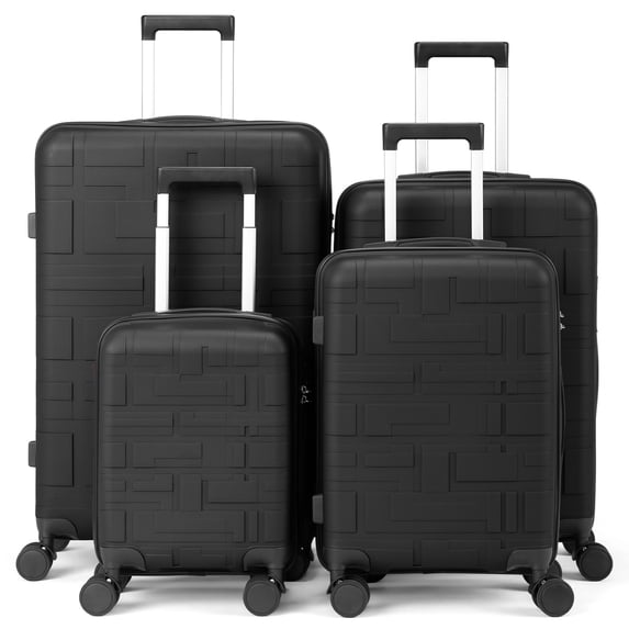 Zimtown Luggage Set 4 Piece Hardshell Suitcase Sets with Spinner Wheels, Lightweight Carry On & Checked Travel Luggage, 16/20/24/28 Inch Black