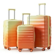 Zimtown Luggage Sets 3 Piece Hardshell Gradient Color Suitcase with Spinner Wheels and TSA Lock Yellow Orange