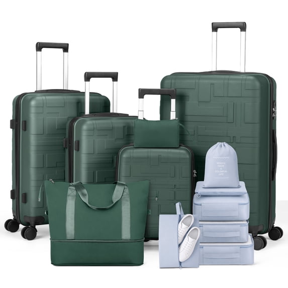 Zimtown Luggage Sets 12 Piece Hardside Suitcase Sets with Duffle Bag Packing Cubes Organizer Bags Spinner Wheels, Green