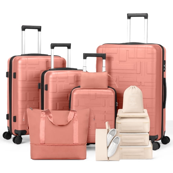 Zimtown Luggage Sets 12 Piece Hardside Suitcase Sets with Duffle Bag Packing Cubes Organizer Bags Spinner Wheels, Pink
