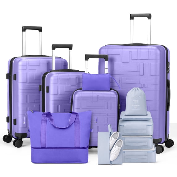 Zimtown Luggage Sets 12 Piece Hardside Suitcase Sets with Duffle Bag Packing Cubes Organizer Bags Spinner Wheels, Purple