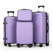 Zimtown Luggage Sets 4 Piece, PP Hard Shell Suitcase 14" 20" 24" 28" Luggage Sets Double Wheels with TSA Lock, Purple