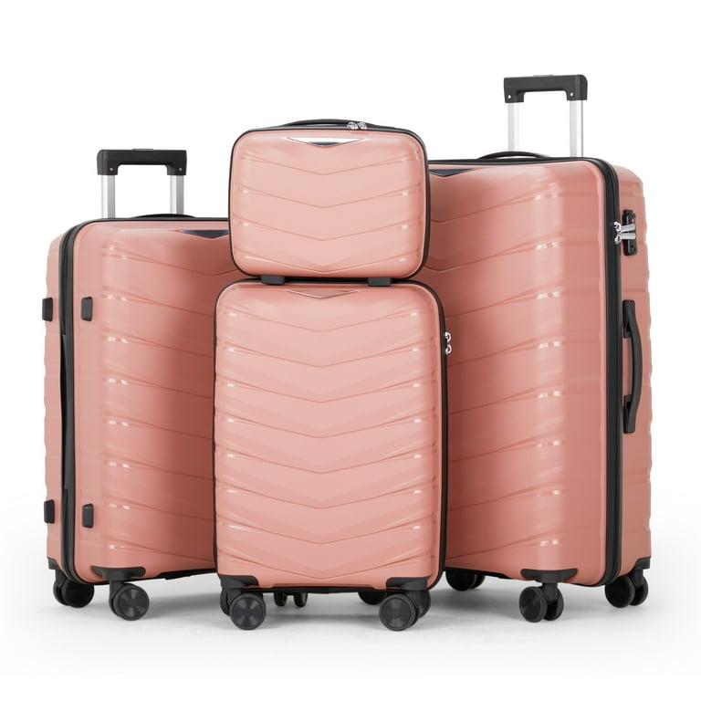 Zimtown Luggage Sets 4 Piece PP Hard Shell Suitcase 14 20 24 28 Luggage Sets Double Wheels with TSA Lock Rose Gold Walmart