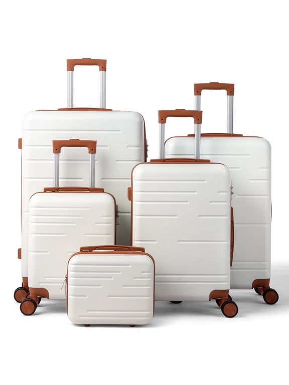 Luggage Sets 5 Piece Hardside Expandable Suitcases with Spinner Wheels and TSA Lock, Beige