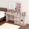thumbnail image 1 of Zimtown Makeup Table with Mirror & Charging Station, Vanity Desk with 3 Lighting Modes & 4 Drawers, Dressing Table with Cabinet for Bedroom, Gray, 1 of 15