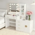 thumbnail image 1 of Zimtown Makeup Table with Mirror & Charging Station, Vanity Desk with 3 Lighting Modes & 4 Drawers, Dressing Table with Cabinet for Bedroom, White, 1 of 12