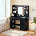 thumbnail image 1 of Zimtown Makeup Vanity Desk, Vanity Desk with Mirror & 6 Drawers, Large Dressing Table with Adjustable Lights & Side Rack, Black, 1 of 8