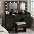 thumbnail image 1 of Zimtown Makeup Vanity Desk with Large Mirror & Charging Station, Vanity Table with 3 Drawers & Visible Glass Top, Bedroom Dressing Table, Black, 1 of 8