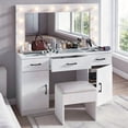 thumbnail image 1 of Zimtown Makeup Vanity Desk with Large Mirror & Charging Station, Vanity Table with 3 Drawers & Visible Glass Top, Bedroom Dressing Table,White, 1 of 8