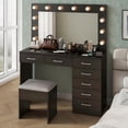 thumbnail image 1 of Zimtown Makeup Vanity Desk with Large Mirror & Charging Station, Vanity Table with 7 Drawers & Visible Glass Top, Bedroom Dressing Table, Black, 1 of 12