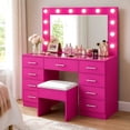 thumbnail image 1 of Zimtown Makeup Vanity Desk with Large Mirror & Charging Station, Vanity Table with 9 Drawers & Visible Glass Top, Bedroom Dressing Table, Pink, 1 of 10