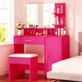 thumbnail image 1 of Zimtown Makeup Vanity Table Set with Drawer & Cabinet, Makeup Desk with Lighted Mirror,3 Modes Adjustable Lights, Dressing Table for Bedroom, Hot Pink, 1 of 10