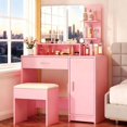 thumbnail image 1 of Zimtown Makeup Vanity Table Set with Drawer & Cabinet, Makeup Desk with Lighted Mirror,3 Modes Adjustable Lights, Dressing Table for Bedroom, Pink, 1 of 11