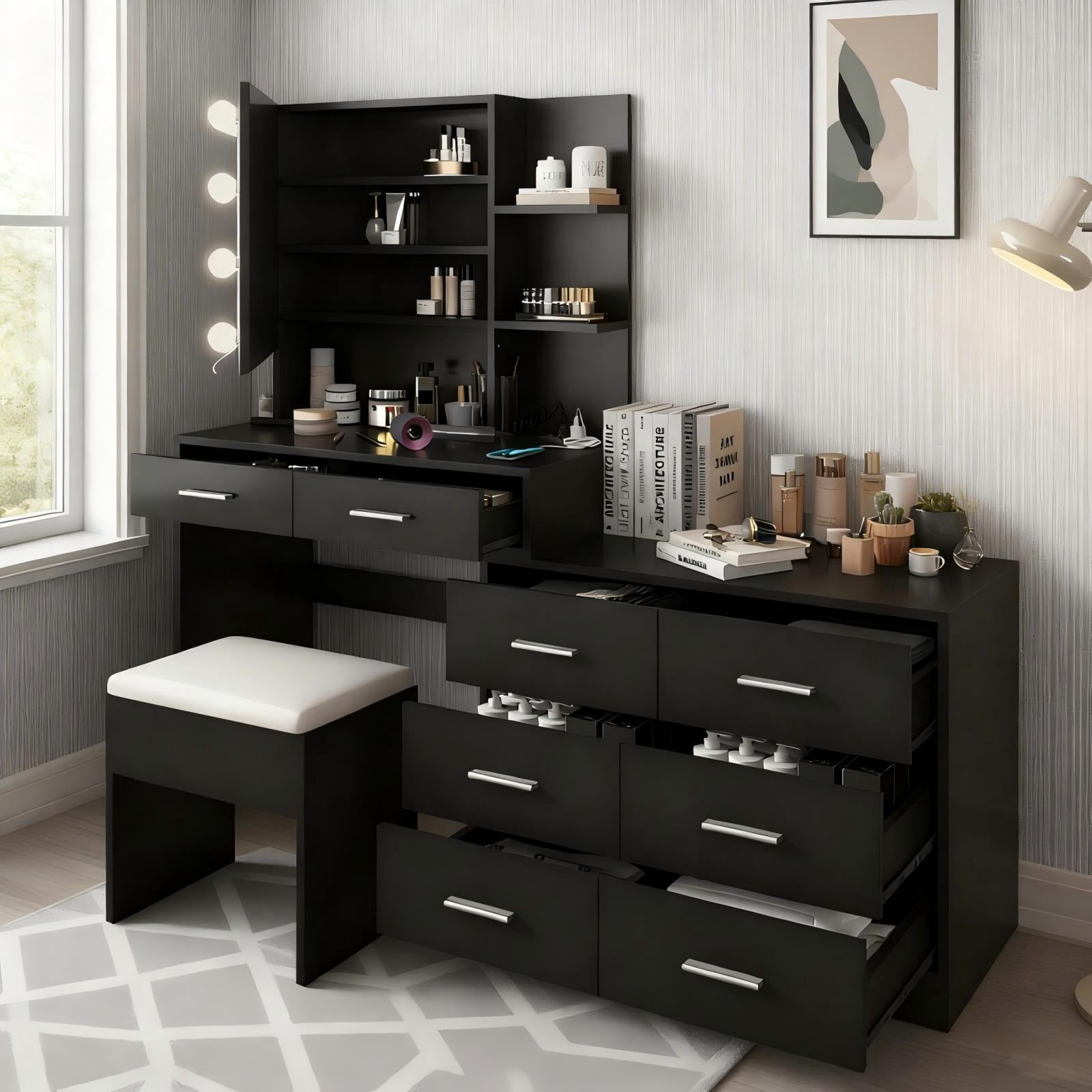 Zimtown Makeup Vanity Table with Adjustable Lights & Charging Station ...