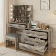 thumbnail image 1 of Zimtown Makeup Vanity Table with Adjustable Lights & Charging Station, Vanity Desk with Mirror, Large Dressing Table with 2 Storage Cabinets, Gray, 1 of 12