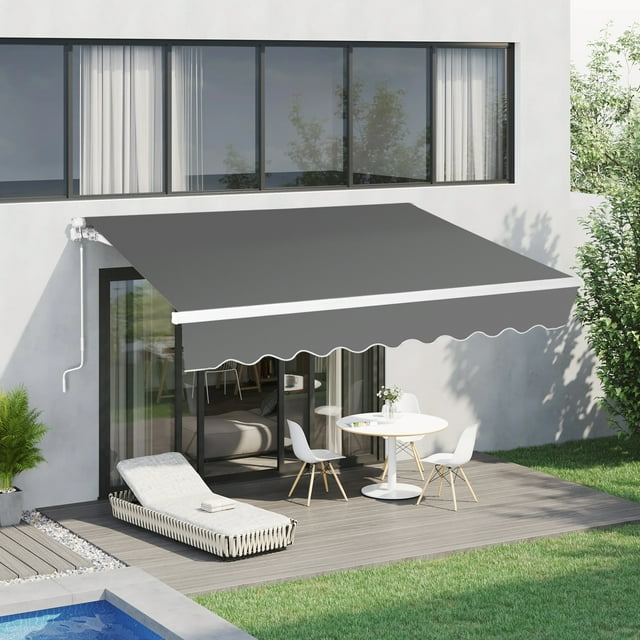 Zimtown Manual Retractable Awning, 13 x 8 ft Outdoor Patio Awning Retractable Sun Shade, Water-Resistant Polyester
