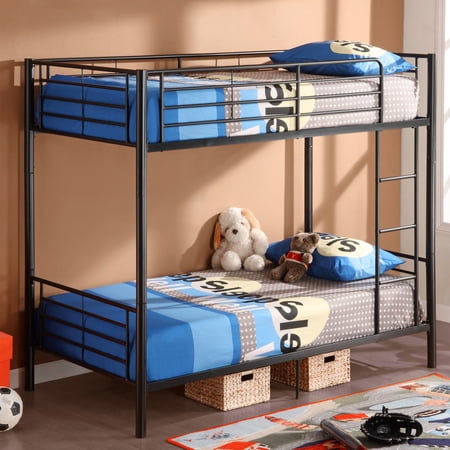 Zimtown Modern Twin over Twin Metal Bunk Beds Frame Ladder Adult Children Bedroom Dorm,Black