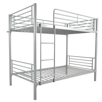 Zimtown Metal Bunk Bed Twin Over Twin Heavy Duty Bed Frame with Safety Guard Rails & Flat Ladder for Kids Teens Adults, Gray