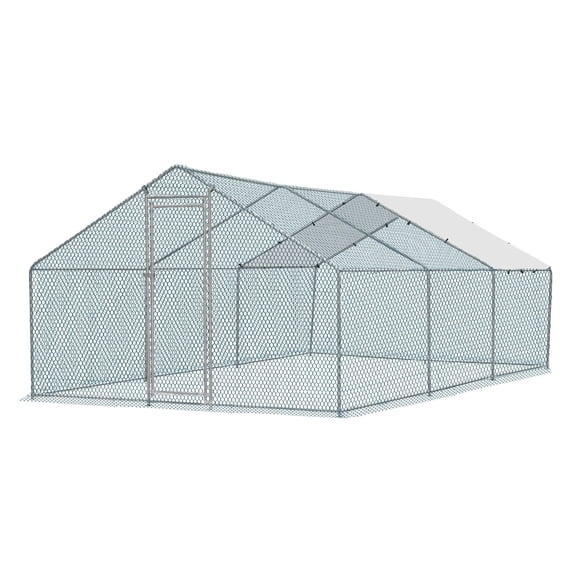 Zimtown Metal Chicken Cage, 20x10ft Walk-in Hen House with Waterproof Habitat for Rabbits