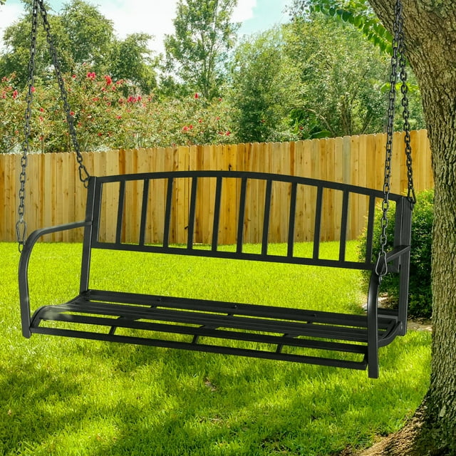 Zimtown Metal Garden Lawn Swing Bench, Iron Patio Swing Chair with