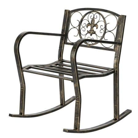 Zimtown Metal Rocking Chair for Garden Patio Yard Black, Wrought Iron Rocker for Outdoor, Patio, Garden, Porch, Black