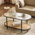 thumbnail image 1 of Zimtown Mid-Century Round Coffee Table, 38" Glass Table for Living Room Table, Antique Center Table, Modern Furniture, Black & Rattan, 1 of 6