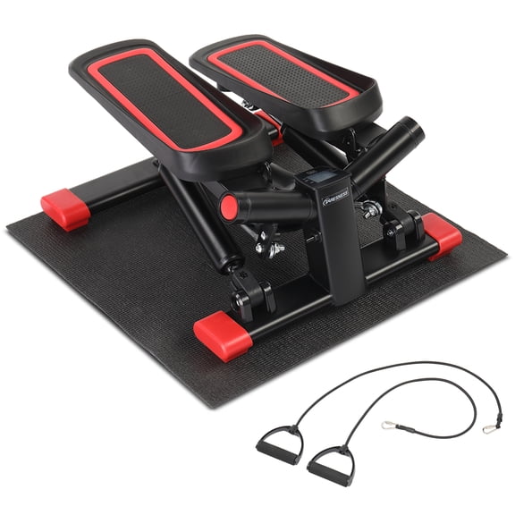 Zimtown Mini Stair Stepper with Resistance Bands, Portable Twist Stepper Machine, Adjustable Resistance Design, Red